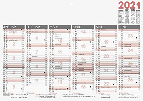 BRUNNEN 1070140001 Tischkalender/Tafelkalender A 4 Modell 701 40, 1 Seite = 6 Monate, kräftiger Karton, Kalendarium 2021
