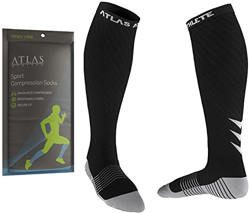 Atlas Athlete Kompressionsstrümpfe für Herren & Damen - Ideal Kompressionssocken für Laufen, Radfahren, Ski - Abgestufte Kompression (as3, alpha, l, x_l, regular, regular, black)