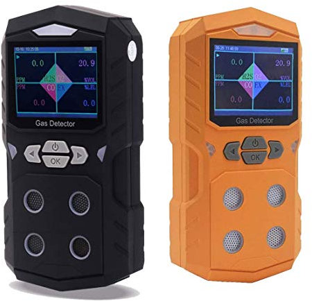 Detector de 4 Gases, Detector portátil de Varios Gases, Monitor, Pantalla a Color con gráficos, batería Recargable, Alarma de luz Sonora, analizador de medidor de Gas 4 en 1 (Naranja)