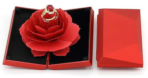 Scatola per Anelli di Fidanzamento con Fiore Scatola per Anelli di San Valentino per Nuziali Anello di Fidanzamento San Valentino Anniversario Proposta di matrimonio Decorazione, 13*7,4*2,6 cm, Rosso