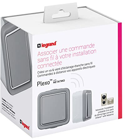 LEGRAND, Schalter Plexo 55 with Netatmo, integrierte Tasterschnittstelle, Farbe: Grau, inkl. Batterie, IP 55, Reichweite 185m, 069794