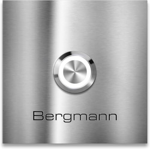 Metzler Edelstahl Türklingel Bergmann - Quadratische Haustürklingel aus Edelstahl V2A - Made in Germany - LED Drucktaster der Klingel Haustür in verschiedenen Farben wählbar - Größe: 10 x 10 cm