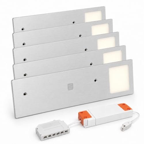 Maxkomfort LED Unterbauleuchte Küche 5er Set Dimmbar per Touch – 4W Warmweiß 3000K, Aluminium Ultraflach 5mm, Plug and Play Montage ohne Elektriker, Unterschrankleuchte Küchenschrank