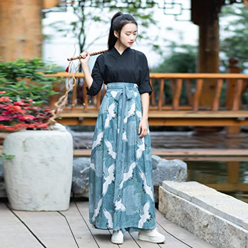 JIMINISO Nouveau Festival Hanfu vêtements Grue imprimé Costume de Danse Folklorique Haut Jupe Ensemble vêtements Traditionnels Chinois pour Les Femmes Robe