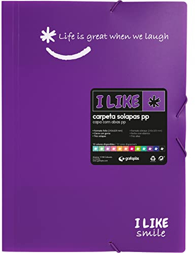 Grafoplas Schulordner mit drei Klappen und Gummibändern, Violett, Foliogröße, Gummiverschluss, undurchsichtiges Polypropylen, Like