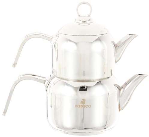 Karaca Manes Mini ensemble de théières en métal - Convient pour théière turque, caydanlik, Demlik, théière turque, thé