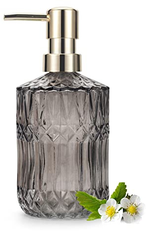 IVAILEX Glas Seifenspender 12oz/390ml für Bad und Küche - Lotion Spender Mit ABS Plastikpumpe (Grau)