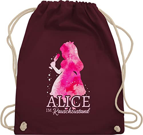 Turnbeutel Rucksack - Party & Alkohol Damen - Alice im Rauschzustand Wasserfarbenoptik rosa - Unisize - Bordeauxrot - saufrucksack sauf beutel festival clothes alki juterucksäcke trinkgeschenke