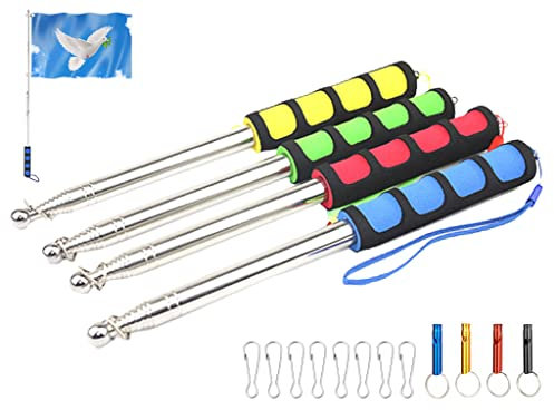 Kellegour 4 pz Telescopica Asta della Bandiera Acciaio Inox,Aste Bandiera Telescopiche 2M,Asta della Bandiera Portabil,con 8 Clip e 4 Fischietto,per Guida Turistica Insegnamento Viaggio Campeggio