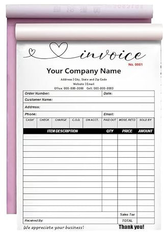 Custom Carbonless Sales Rechnungsformular Bücher für kleine Unternehmen, personalisiertes NCR 2-teiliges Quittungsbuch mit Carbon-Kopien, Cover hinzufügen Firmenname, Adresse und Nummer gedruckt