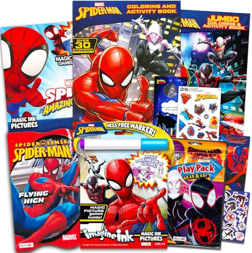 Marvel Spiderman-Malbücher für Kinder – Spiderman-Malkunst-Set enthält 6 Malbücher mit Aktivitäten, Aufklebern und Spielen mit Spiderman, mehr. Spiderman-Aktivitätsset