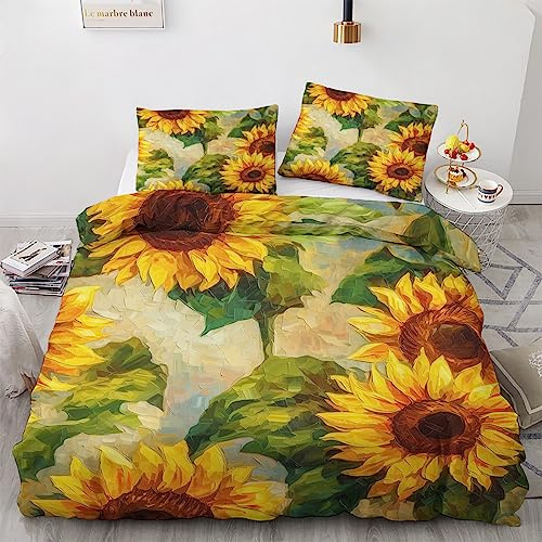GEDAEUBA Sonnenblumen Bettwäsche 200x220 Sommer - Gelbe Blumen Bettbezug 200 x 220 3 teilig, Wendebettwäsche und Kissenbezug 80x80, Weiche Mikrofaser Bettwäsche-Sets mit Reißverschluss