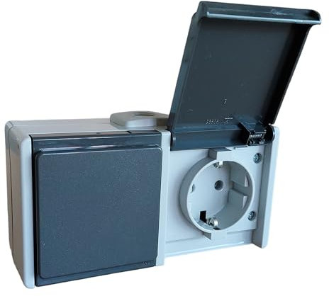 N&L Aufputz-/Feuchtraum Steckdose 2-fach waagerecht - IP54 - Spritzwassergeschützt - 230V/16A - Ideal für Keller, Garage & Garten - Made in Germany - grau