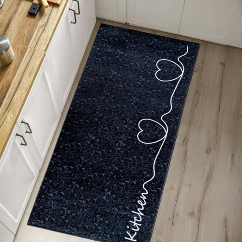 Mazovia Küchenteppich 80 x 200 cm Küchenläufer Waschbar bei 30°C - rutschfest, Tierfreundlich und Pflegeleicht - Kurzflor Teppich Läufer für Küche Kitchen Schwarz