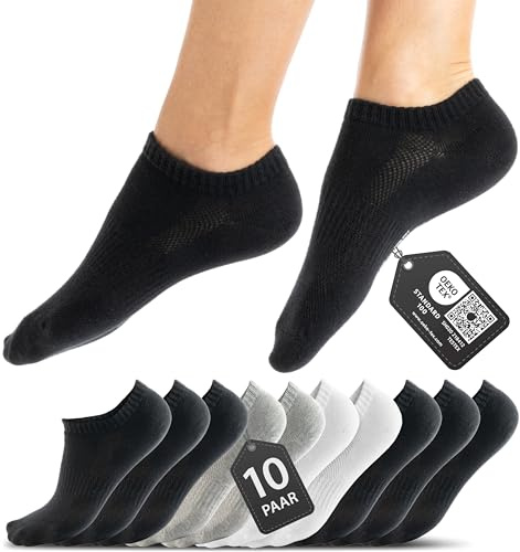 HELDENWERK 10 par premium sneakers strumpor män och kvinnor av kammad bomull med komfortlinning utan tryckande söm, korta strumpor set unisex sportstrumpor, Mixpack (svart/vit/grå), 35-38 EU