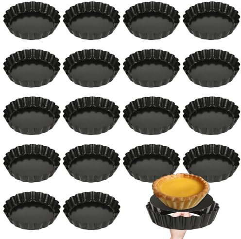 WOPPLXY 18 PCS Mini Tart Tins - 4 Inch Loose Bottom Tartlet Tins - Non Stick Carbon Steel Mini Pie Tins for Baking