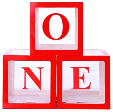 HUAXI One Boxes for 1st Birthday, One Balloon Box With 20 Balloons, Baby Girl 1 Year Old Gifts, 1st Birthday Party Decorations Boy, 1st Anniversary Photoshoot Props Backdrop. (Red box)