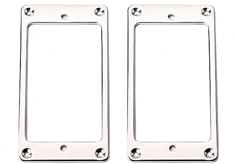 Humbucker Tonabnehmerringe aus Metall Silber 92x46mm 2 Stück mit Schrauben | Gitarren Tonabnehmerringe, Modell GB302D, Flache Basis, Deckt Lochkanten Ab, Kurze Bauform