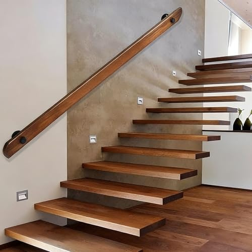 Dawselod 330cm Wooden Stair Handrail ， Rustic Industrial Non-Slip Safety Corridor，Wall Mount Support Stair Railings， for Indoor Outdoor Steps, Porch, Garage, Corridor, Dark Brown