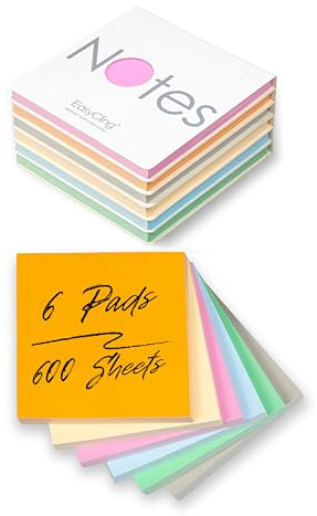 EasyCling® Elektrostatisch Selbstklebende Haftnotiz - Selbstklebende Notizzettel, 600 Blatt, Static Sticky Notes, Für Alle Oberflächen, Beweglich und verschiebbar auf jeder Oberfläche, 7,5 x 7,5cm