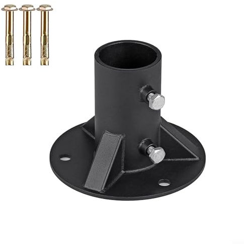 Brida de piso de poste, valla de enlace de cadena base, brida de piso de metal resistente con pernos de expansión y tornillos de fijación laterales, fácil instalación