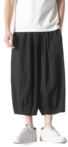GURUNVANI Patchwork breda ben byxor elastisk midja harlem capribyxor lösa strandbyxor, 24k185svart, XL