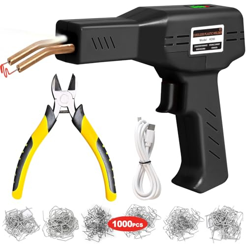 Upgraded 220W Cordless Plastic Welder, 1000PCS Staples, USB Rechargeable Cordless Car Bumper Repair Kit with 5000mAh Battery,Hot Stapler Kit, Plastic Welding Kit, Plastic Repair Kit (Black, Cordless)