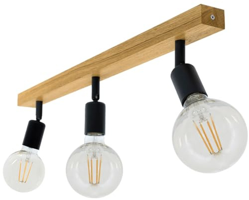 LED Wood Deckenstrahler 3 Flammig Schwenkbar - Handgefertigte Deckenlampe Vintage aus Eichenholz - E27 Deckenleuchte Industrial - Lampe Decke für Wohnzimmer, Schlafzimmer und Küche - Ohne Leuchtmittel