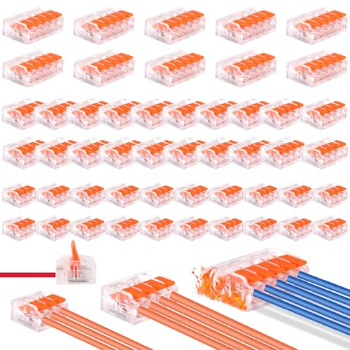 Kabelverbinder, 50 Stück Verbindungsklemme, Kabelklemmen Elektro, mit Betätigungshebel, 4mm² Leiter Klemme Lüsterklemmen Verbindungsklemme Kombiniert Werden für Feste Kabe 2-3-4 Leiter