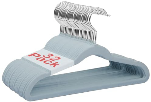 Wellong Grucce appendiabiti per bambini, 28 cm, con gancio girevole a 360°, antiscivolo, in velluto, salvaspazio, 32 pezzi, blu