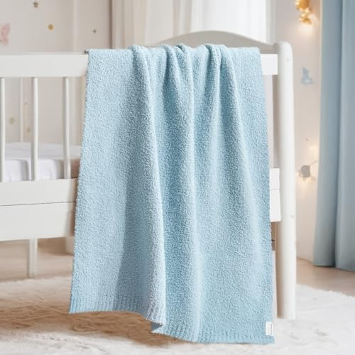 EVERGRACE Soft Plush Baby Blanket for Boys Girls, Double-Sided Fleece Fuzzy Toddler Nursery Blanket Lightweight Warm Cozy Throw Blanket for Baby Crib, Couch, Bed, Pearl Blue, 50x60