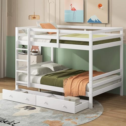 YCYDHDM Etagenbett Kinderbett 140x200 cm mit Schubladen und Lattenrost, Stockbett mit Leiter und Rausfallschutz, Stauraumbett für Kinderzimmer, Bettgestell aus Kiefernholz, Ohne Matratze, Weiß