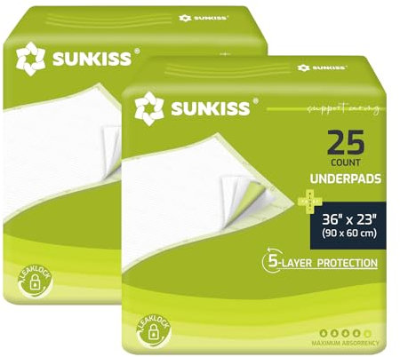 SUNKISS TrustPlus Empapadores Desechables 90cm x 60cm para Adultos y Niños, Súper Absorbentes para Incontinencia, Alfombrillas Grandes para Entrenamiento de Cachorros, Paquete de 50