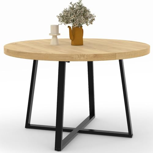 IDMarket Selma Mesa de comedor redonda para 4-6 personas, madera y negro, 110 cm