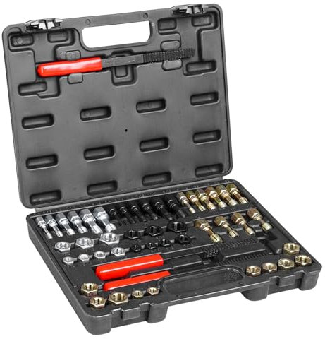 VEVOR Frese per Filettatura UNC UNF, 49 PZ, Strumento di Ripristino della Filettatura Metrica con Maschi, Set di Strumenti di Rifilettatura, Lime per Filettatura per Meccanici, Bricolage, Rosso e Nero