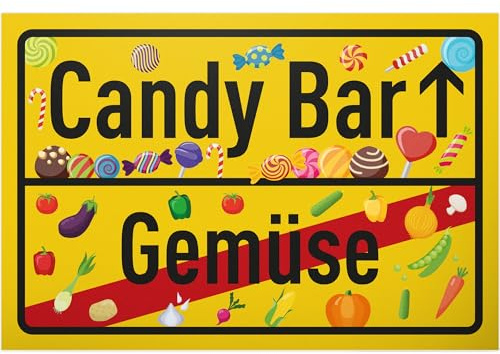 DankeDir! Candy Bar - 30 x 20 cm Stadtschild Gelb - Lustiges Hinweisschild für Partys und Feiern - Geschenkidee für Naschkatzen - Deko für Hochzeiten und Geburtstage