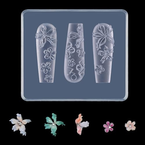 Nails Art Moule en silicone 3D Nail Art Modèles de moules de sculpture pour motifs en relief précis Outils d'ongles Pendentifs pour les ongles pour le salon