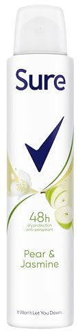 Sure Pear & Jasmine Anti-Perspirant Aerosol Women’s Deodorant Spray with a fruity, floral fragrance for 48 hour protection against sweat and odour 200 ml