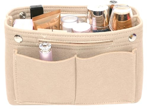 TESSTSY Taschenorganizer Filz 24x8x15 cm, Handtaschen Organizer, Filz Tasche Organizer, Innentasche für Handtaschen mit Mehreren Fächern (Beige)