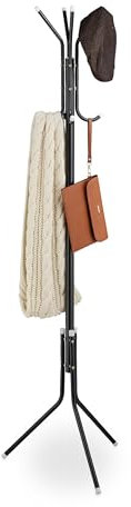 Relaxdays Garderobenständer, mit 8 Haken, Metall, Jacken, Mäntel, Hüte, Standgarderobe, HBT: 169 x 40 x 48 cm, schwarz