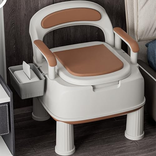 XSMYdpuk 3-in-1-Nachtstuhl, robuster Toilettenstuhl mit breiter Sitzöffnung, Toilettenstuhl fürs Bett, Töpfchenstuhl für ältere und behinderte Menschen,Beige