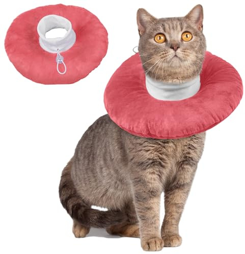 PUMYPOREITY Katzenhalskrause Weich, Katzenkragen Kragen Katze Kleiner Hunde Kragen Cone nach Operation und Verletzungen Leckschutz Katze Kastration (Rosa, M)