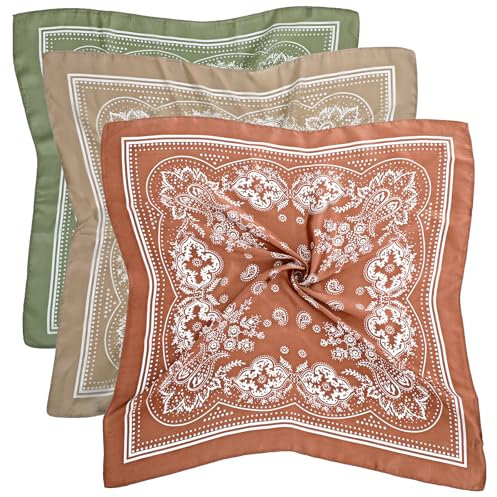 Abeillo 3 Stück Satin Kopftuch,70x70cm Quadratisch Seidentuch Haare,Weich Schals für Damen,Bedrucktes Seidentuch für Frauen Damen Bandana Haarschmuck