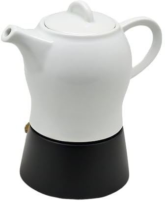 AKINDA Caffettiera da 3 tazze in porcellana con base in alluminio nera