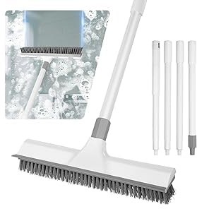 Floor Scrubber，2-In-1 Floor Scrub Brush with 152cm Adjustable Long Handle Scrub Mop with Squeegee for Cleaning Shower Bathroom Patio Garage Wall Deck and Tub Tile Brush