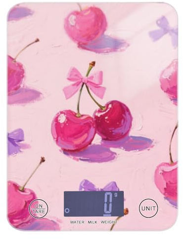 Pink Cherry Bow Calorie Counting Digital Food Scales 11lb/0.18oz, 5kg/5g Precise Kitchen Scale Cute with 4 Unit for Weight Loss Roasting Roasting báscula para pesar alimentos