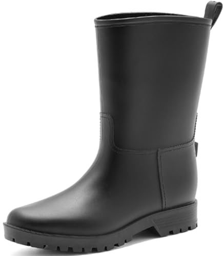 Mufanton Bottes de Pluie Chic pour Femmes Bottes en Caoutchouc Botte Tendance et Elégante Bottines de Pluie Antidérapant et Durable Jardin Boots,Noir,EU39