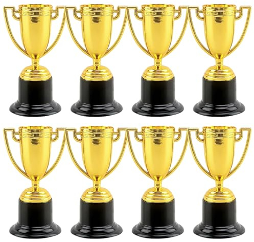 Sikweny 8 Pezzi Coppa Trofeo Coppa Fantacalcio Compleanni per Bambini Bomboniere Oro Premio Trofei Tazze Aggiudicazione Premio Giocattolo Medaglie Plastica Mini Trofei Piccoli Onore per Feste Sportive