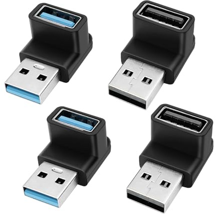 Giantdeer 4-Pack Adaptador USB 3.2 de Ángulo Izquierdo y Derecho, Adaptador USB A Macho a Hembra de 90 Grados de 10Gbps, Carga Rápida de 3A y OTG para Laptop, Teléfono, Disco Duro