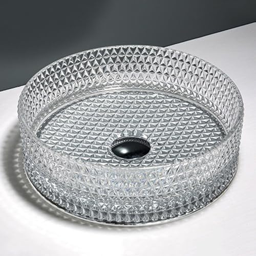 ZYCDP Lavabo Da Appoggio Vetro Lavandino Da Appoggio Bagno Rotondo 360 X 360 X 115 mm Fondo Cristallo + Argento